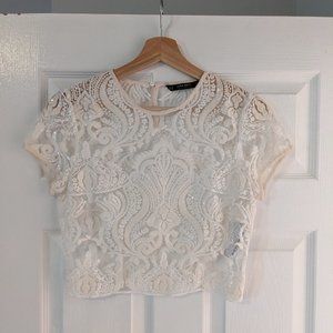 ZARA NWOT crop sheer top vintage with lace and sequin